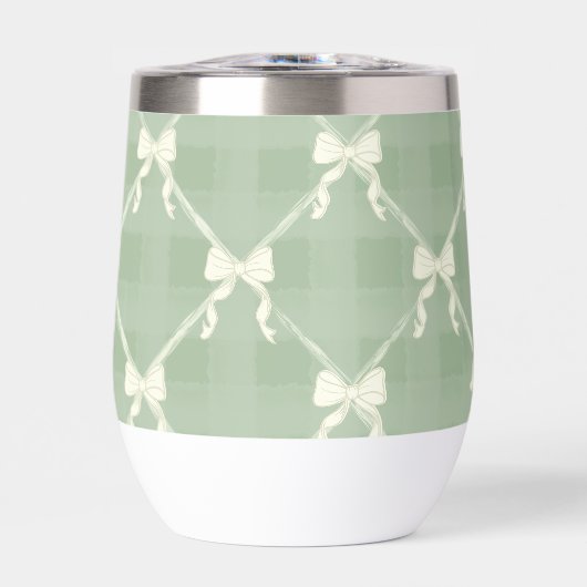 Coquette Bows Gingham Pattern Cream Sage Green  (Vorderseite)