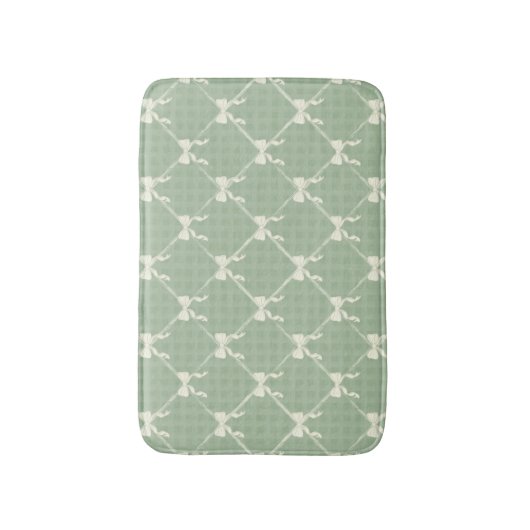 Coquette Bows Gingham Pattern Cream Sage Green Badematte (Vorderseite Vertikal)