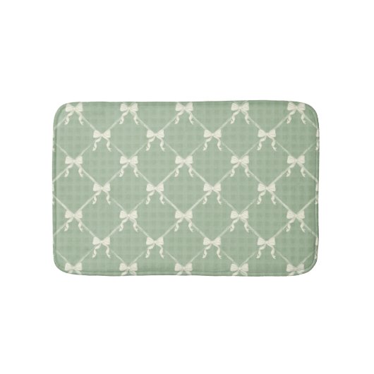 Coquette Bows Gingham Pattern Cream Sage Green Badematte (Vorderseite)