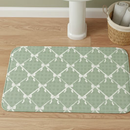 Coquette Bows Gingham Pattern Cream Sage Green  Badematte