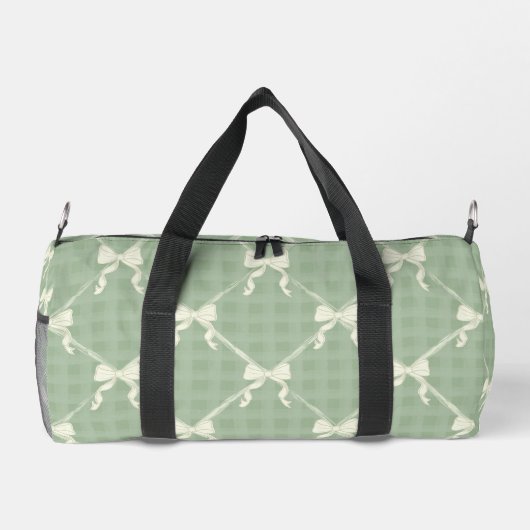 Coquette Bows Gingham Pattern Cream Sage Green  Duffle Bag (Rückseite)