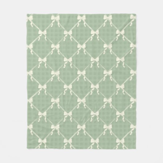 Coquette Bows Gingham Pattern Cream Sage Green  Fleecedecke (Vorderseite)