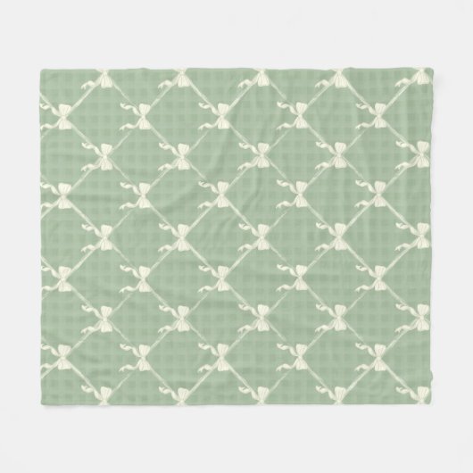 Coquette Bows Gingham Pattern Cream Sage Green  Fleecedecke (Vorderseite (Horizontal))