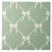 Coquette Bows Gingham Pattern Cream Sage Green Fliese (Vorderseite)