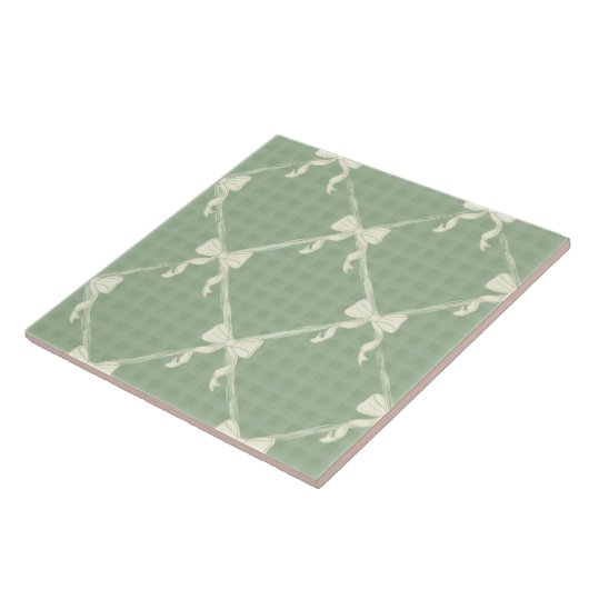 Coquette Bows Gingham Pattern Cream Sage Green Fliese (Seite)