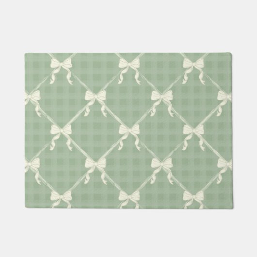 Coquette Bows Gingham Pattern Cream Sage Green  Fußmatte (Vorderseite)
