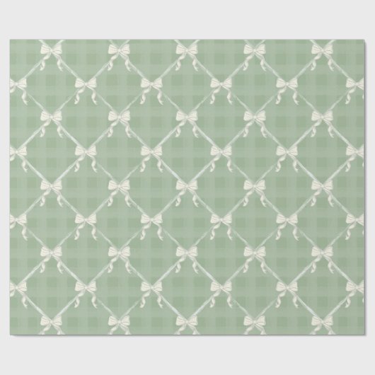 Coquette Bows Gingham Pattern Cream Sage Green  Geschenkpapier (Flach)