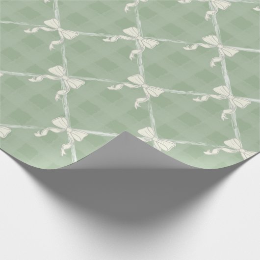 Coquette Bows Gingham Pattern Cream Sage Green  Geschenkpapier (Ecke)