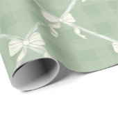 Coquette Bows Gingham Pattern Cream Sage Green Geschenkpapier (Rolleneckpunkt)