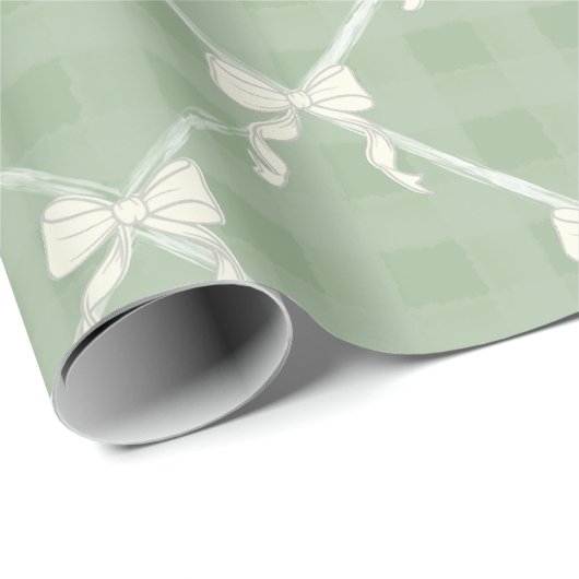 Coquette Bows Gingham Pattern Cream Sage Green  Geschenkpapier (Rolleneckpunkt)
