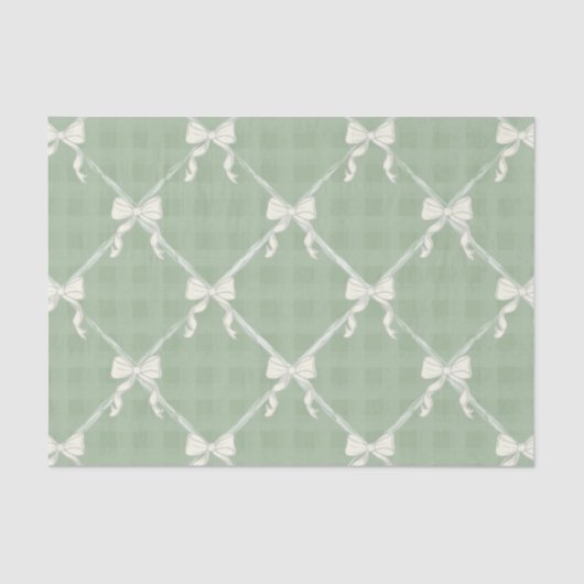 Coquette Bows Gingham Pattern Cream Sage Green  Seidenpapier (Vorderseite)