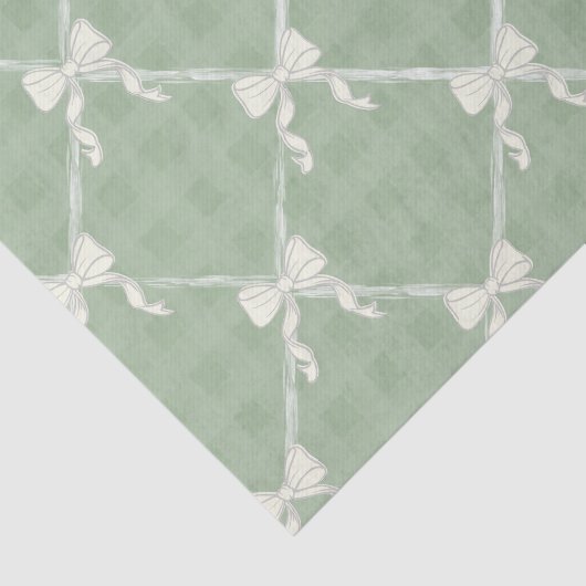 Coquette Bows Gingham Pattern Cream Sage Green  Seidenpapier (Ausschnitt)