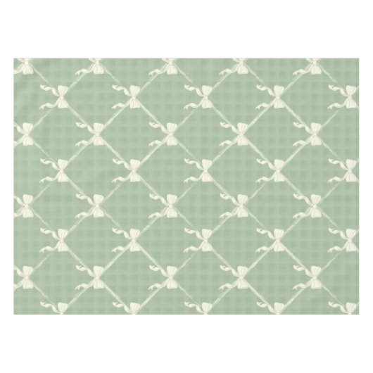 Coquette Bows Gingham Pattern Cream Sage Green Tischdecke (Vorderseite (Horizontal))