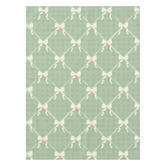 Coquette Bows Gingham Pattern Cream Sage Green Tischdecke (Vorderseite)