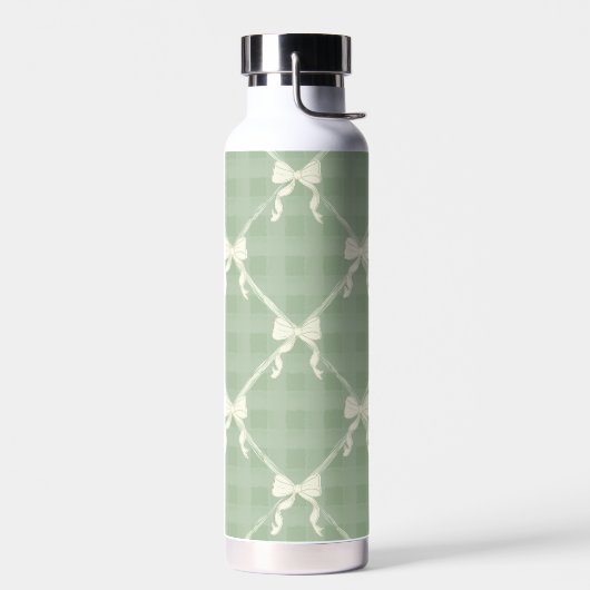 Coquette Bows Gingham Pattern Cream Sage Green  Trinkflasche (Links)
