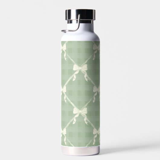 Coquette Bows Gingham Pattern Cream Sage Green  Trinkflasche (Rechts)