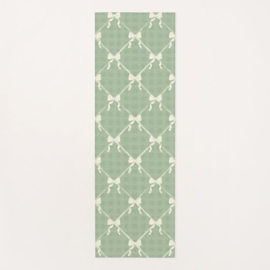 Coquette Bows Gingham Pattern Cream Sage Green Yogamatte (Vorderseite)