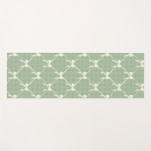 Coquette Bows Gingham Pattern Cream Sage Green Yogamatte (Vorderseite (Horizontal))