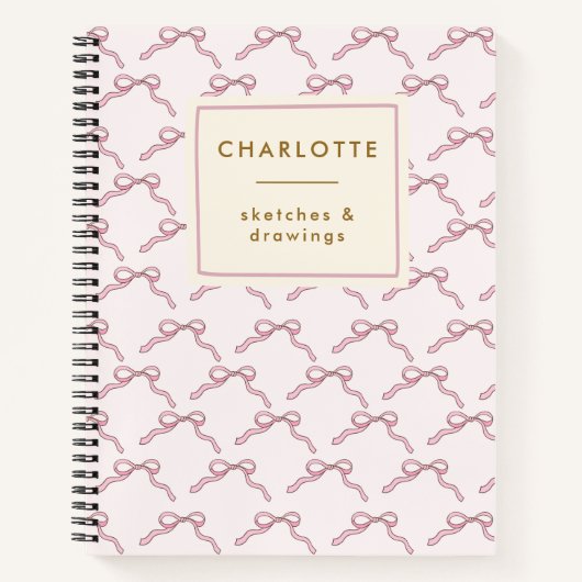 Coquette Bows Pink Personalisiert Name Sketchbook Notizblock (Vorderseite)