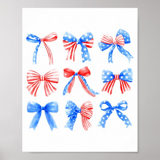 Coquette Bows Red White Blue Usa Flag 4th Of July  Poster (Vorne)