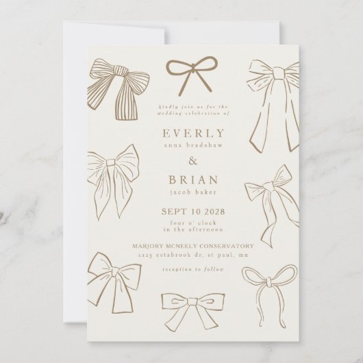 Coquette Bows Sand Wedding Einladung (Vorderseite)