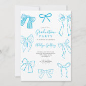 Coquette Bows Sky Blue Graduation Party Einladung (Vorderseite)