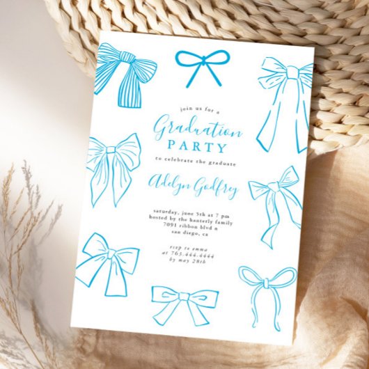 Coquette Bows Sky Blue Graduation Party Einladung