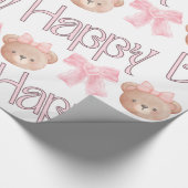 Coquette Bows & Teddy Bear - Happy Birthday Geschenkpapier (Ecke)