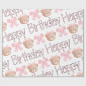 Coquette Bows & Teddy Bear - Happy Birthday Geschenkpapier (Flach)
