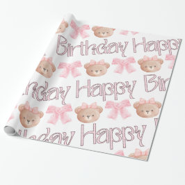 Coquette Bows & Teddy Bear - Happy Birthday Geschenkpapier