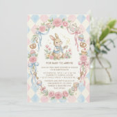 Coquette Bunny Baby Shower flower Blush Pink Einladung (Stehend Vorderseite)