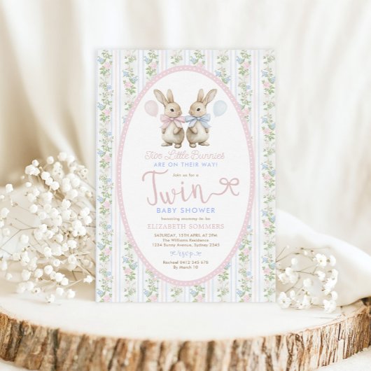 Coquette Bunny Balloon Boy Girl Twin Babydusche Einladung