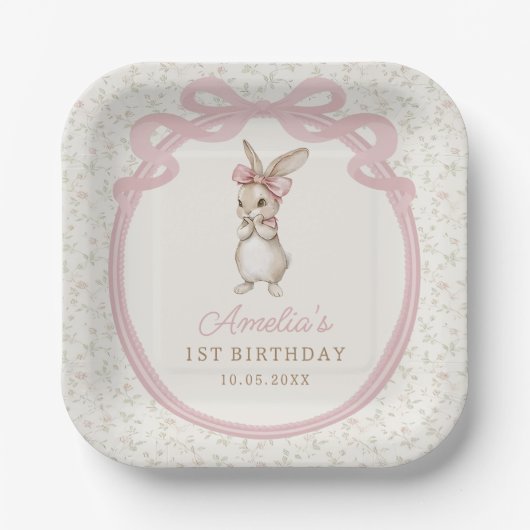 Coquette Bunny Birthday Party Paper Plates Pappteller (Vorderseite)