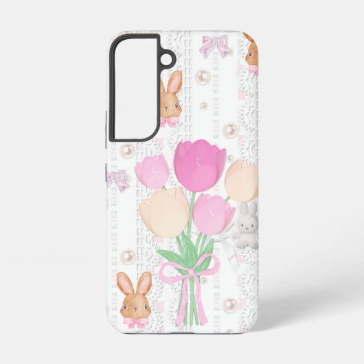 Coquette Bunny Phone Case – White & Floral Samsung Galaxy Hülle (Rückseite)