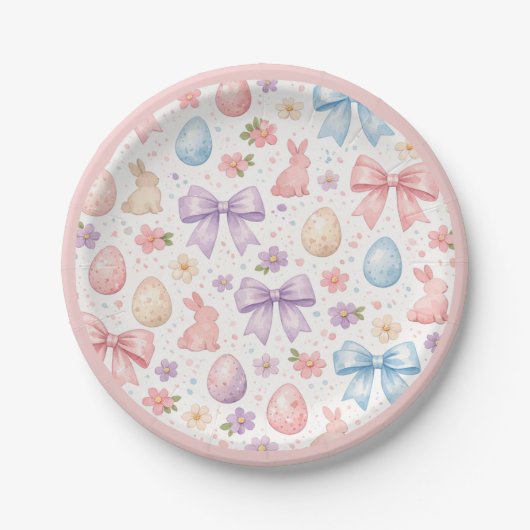 Coquette Bunny & Pink Bows Easter Paper Plates Pappteller (Vorderseite)