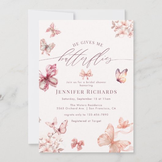 Coquette Butterfly | Schmetterlinge Brautparty Einladung (Vorderseite)