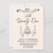 Coquette Cake Hallo 21 Foto Geburtstag Einladung (Vorderseite)