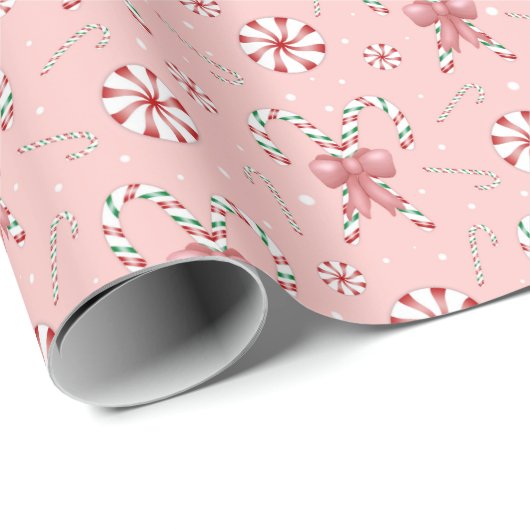 Coquette Candy Cane Pattern Holiday Geschenkpapier (Rolleneckpunkt)