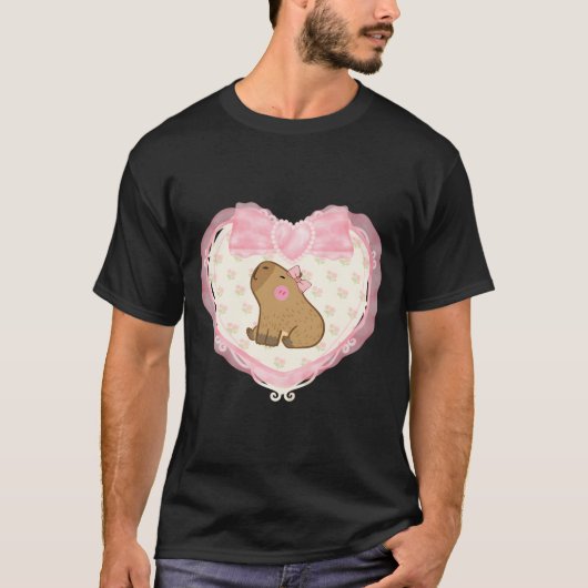 Coquette Capybara Rosa Herz T-Shirt (Vorderseite)