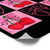 Coquette Checkred Pink Bow And Red Cherries Valent Poster (Ecke)