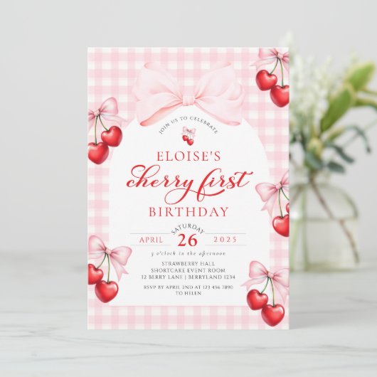 Coquette Cherr erste Geburtstag Einladung (Stehend Vorderseite)