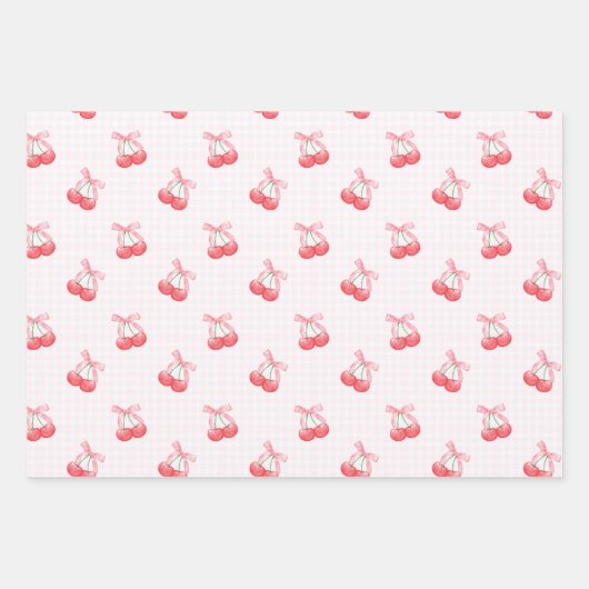 Coquette Cherries Bow Muster Geschenkpapier Set (Vorderseite)