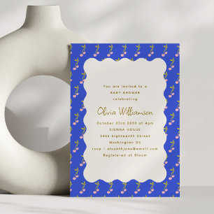 Coquette Cherries Bright Blue Cherry Baby Dusche Einladung