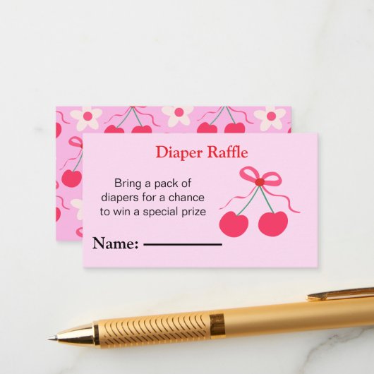 Coquette Cherries mit Bows Baby Dusche Begleitkarte (Vorderseite/Rückseite Beispiel)