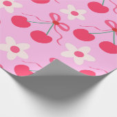 Coquette Cherries mit roten Bögen und weißen Blume Geschenkpapier (Ecke)