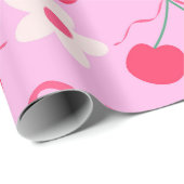 Coquette Cherries mit roten Bögen und weißen Blume Geschenkpapier (Rolleneckpunkt)