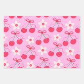 Coquette Cherries mit roten Bögen und weißen Blume Geschenkpapier Set (Vorderseite)