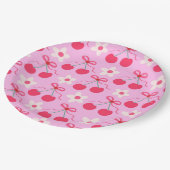 Coquette Cherries mit roten Bögen und weißen Blume Pappteller (Schrägansicht)