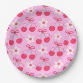 Coquette Cherries mit roten Bögen und weißen Blume Pappteller (Vorderseite)