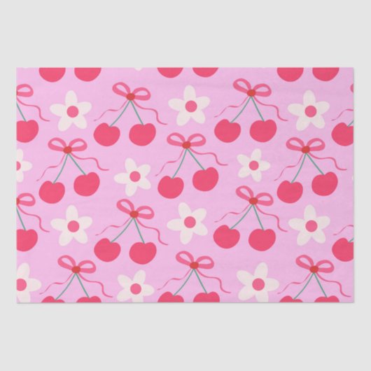 Coquette Cherries mit roten Bögen und weißen Blume Seidenpapier (Vorderseite)